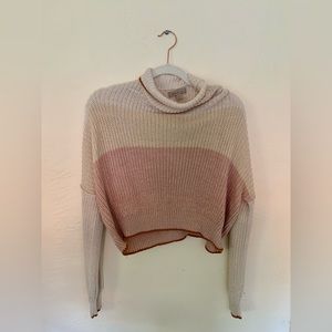 Wonderly colorblock turtleneck cropped sweater XS. Pink/Cream